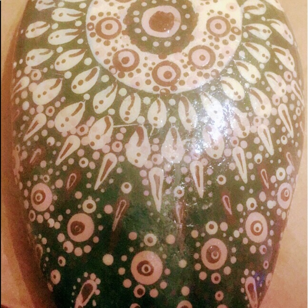 Green and cream Mandala stone